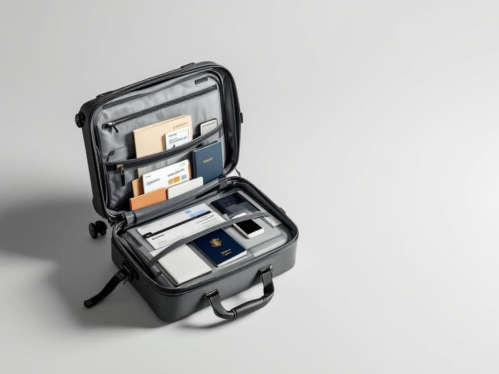 Valise de voyage d'affaires avec documents et accessoires